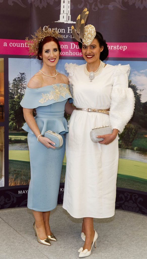 Lisa Smith from Cavan and Claire Cameron from Bray Co Wicklow pictured for the Carton House Most Stylish Lady competition at the Boylesports Irish Grand National, Fairyhouse Racecourse, Easter Monday 2nd April 2018. Picture Andres Poveda