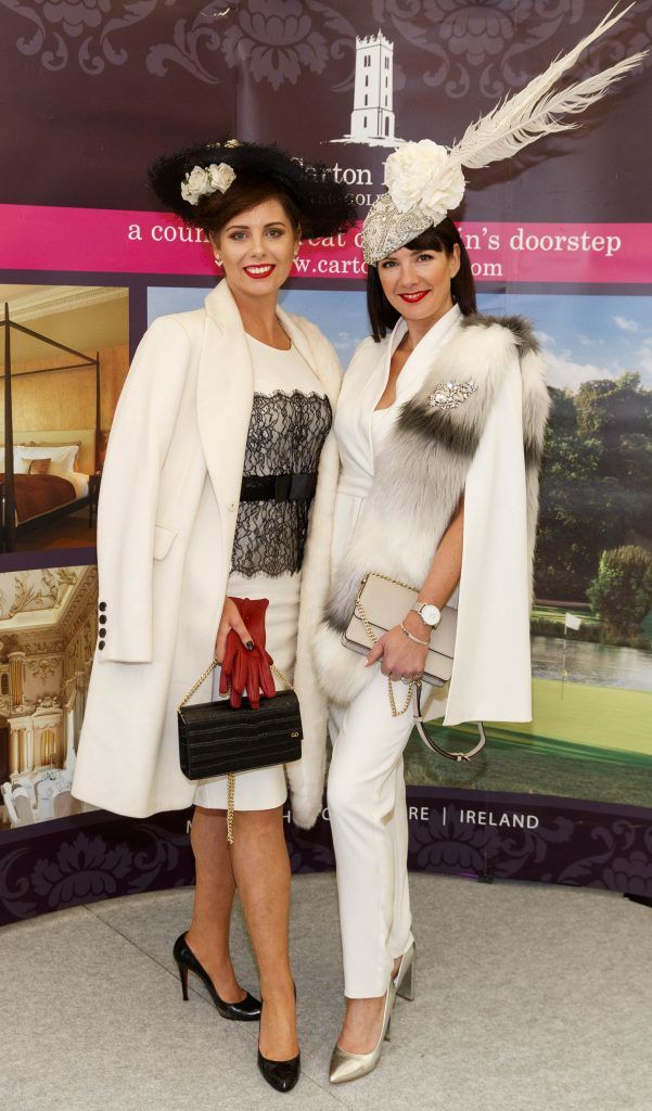 Gillian Duggan and Danella Gardner from Galway pictured for the Carton House Most Stylish Lady competition at the Boylesports Irish Grand National, Fairyhouse Racecourse, Easter Monday 2nd April 2018. Picture Andres Poveda