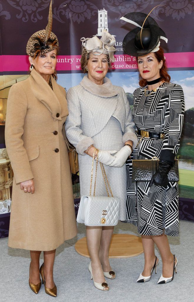 Marie Smith and Bonnie McGrath from Naas with Tara Hannify from Newbridge pictured for the Carton House Most Stylish Lady competition at the Boylesports Irish Grand National, Fairyhouse Racecourse, Easter Monday 2nd April 2018. Picture Andres Poveda