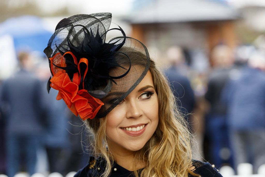 Clare Mathews from Newry pictured for the Carton House Most Stylish Lady competition at the Boylesports Irish Grand National, Fairyhouse Racecourse, Easter Monday 2nd April 2018. Picture Andres Poveda