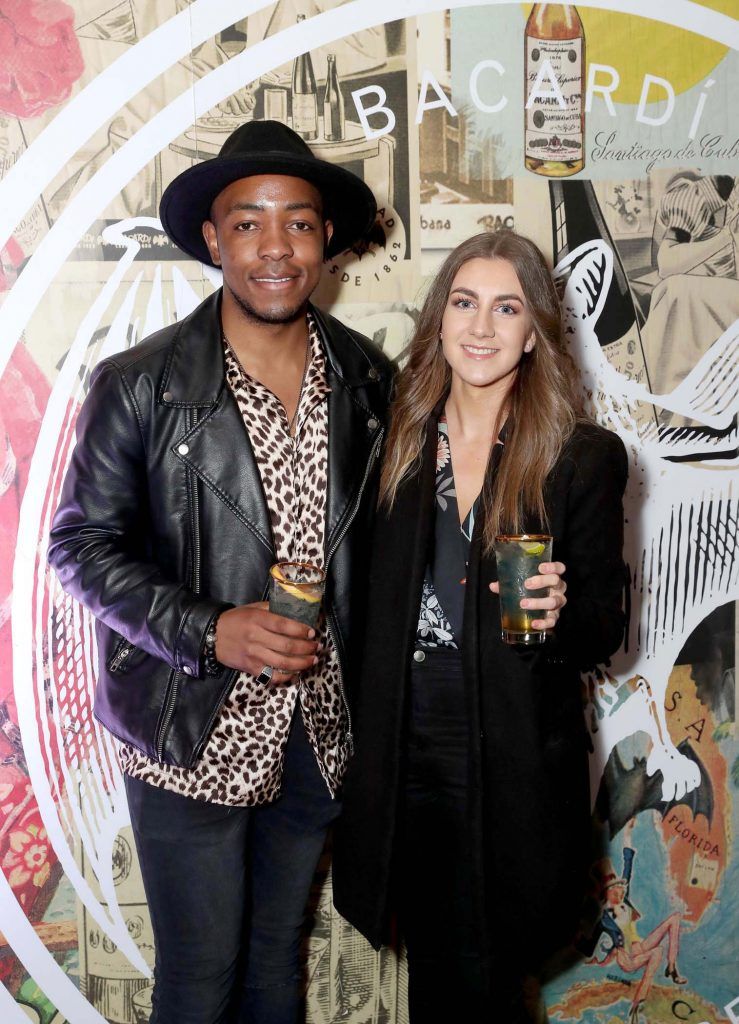 Lawsom Mpame and Romina Silvetti at the launch of BACARDI Cuatro and Ocho, which took place at an exclusive speakeasy event off Camden Street (9th April 2018). Pic: Marc O'Sullivan