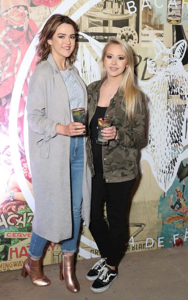 Aine O'Donnell and Kendra Becker at the launch of BACARDI Cuatro and Ocho, which took place at an exclusive speakeasy event off Camden Street (9th April 2018). Pic: Marc O'Sullivan