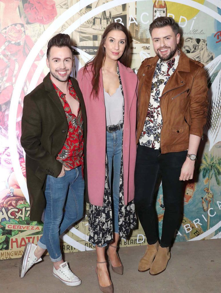 Mark Rogers, Clementine MacNeice and James Butler at the launch of BACARDI Cuatro and Ocho, which took place at an exclusive speakeasy event off Camden Street (9th April 2018). Pic: Marc O'Sullivan