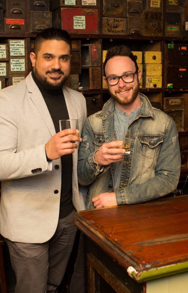 Jesus Nava & Andrea Grechi at the launch of The Dead Rabbit Irish Whiskey, a new, super-premium, five-year-old Irish whiskey, in The Rag Trader, Dublin. Photo: Anthony Woods