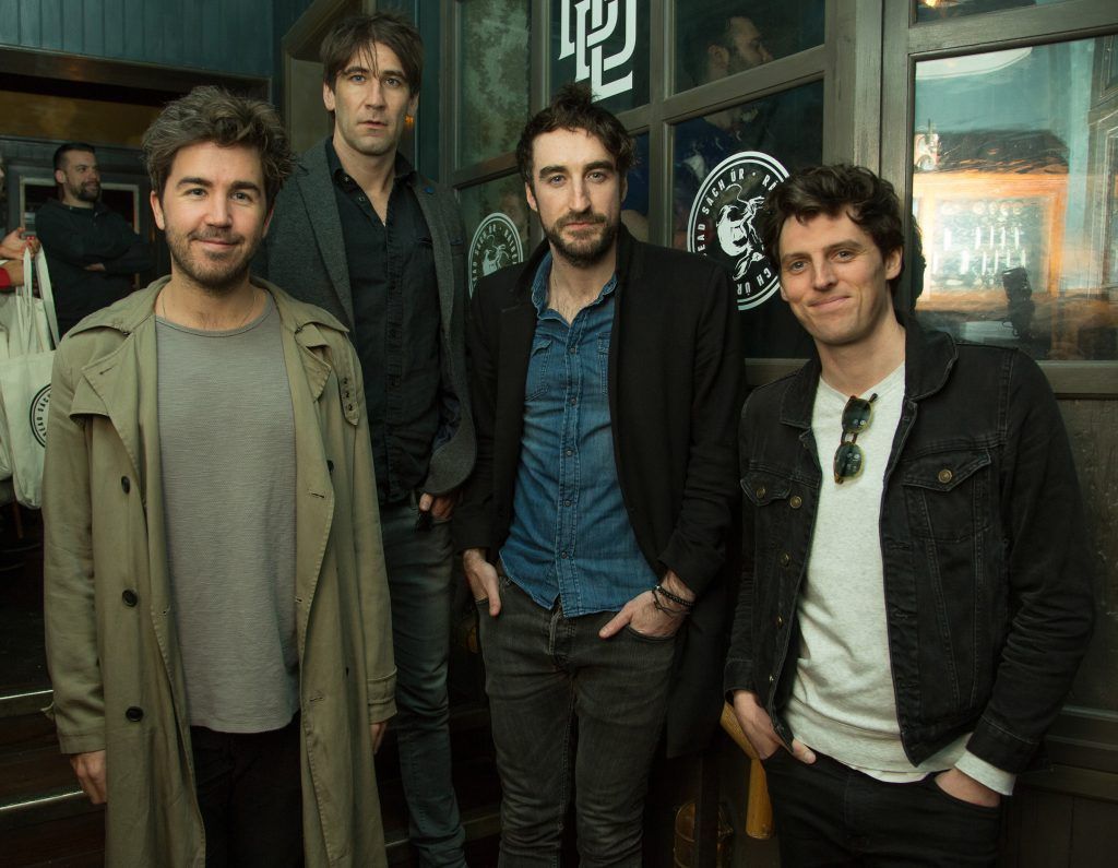 Graham Knox, Dave McPhillips, Danny O'Reilly & Conor O'Reagan of The Coronas at the launch of The Dead Rabbit Irish Whiskey, a new, super-premium, five-year-old Irish whiskey, in The Rag Trader, Dublin. Photo: Anthony Woods