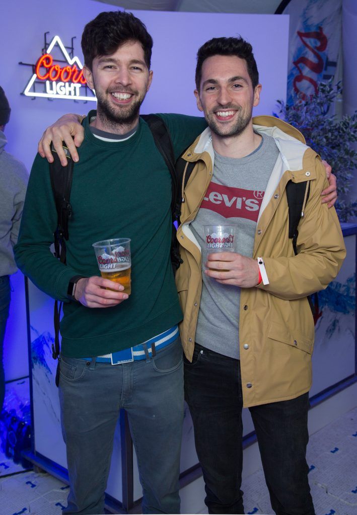 Andy Kenny & Sam Bass pictured at the Dublin launch of the Coors Light Challenge Rooms, Pembroke Square, Dundrum Town Centre. Photo: Anthony Woods