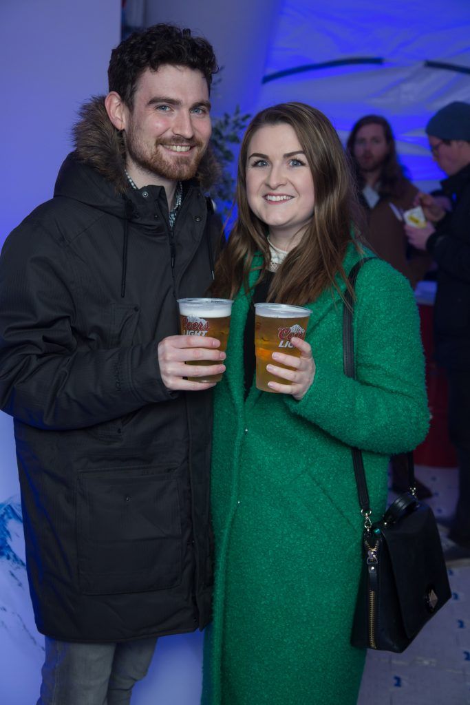 Ciarán Farrell & Katie Greene pictured at the Dublin launch of the Coors Light Challenge Rooms, Pembroke Square, Dundrum Town Centre. Photo: Anthony Woods