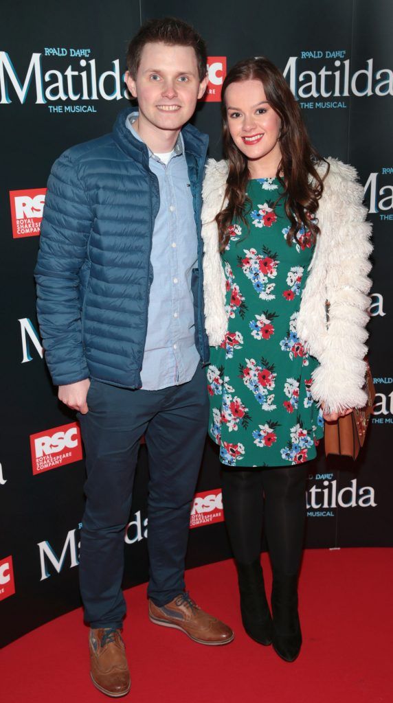 Michael Abraham and Naomi Fleming at the opening night of the musical Matilda at The Bord Gais Energy Theatre, Dublin. Photo: Brian McEvoy