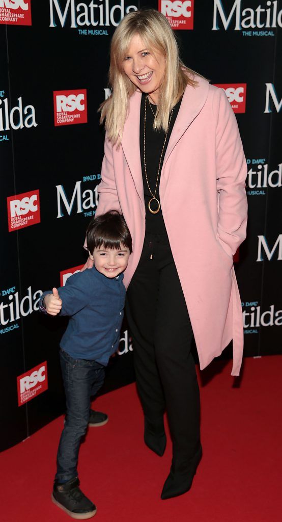 Laura Wood and son Alex Arigho at the opening night of the musical Matilda at The Bord Gais Energy Theatre, Dublin. Photo: Brian McEvoy
