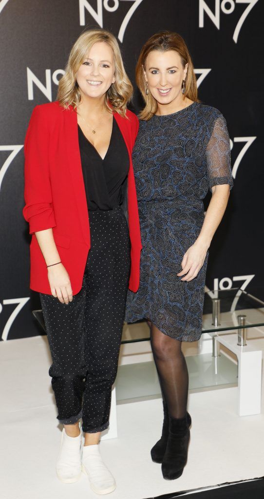 Cassie Stokes and Clodagh Edwards at the launch of No7 Laboratories and No7 Laboratories Line Correcting Booster Serum at 25 Fitzwilliam Place. Photo Kieran Harnett