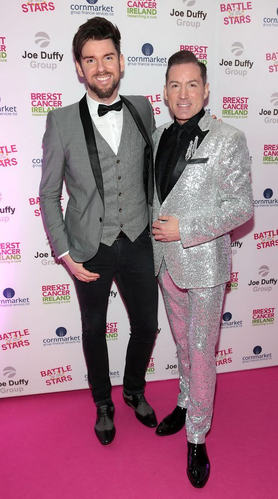 Eoghan McDermott and Julian Benson pictured at Breast Cancer Ireland's Battle of the Stars event proudly supported by Joe Duffy Group at The Clayton Hotel on Burlington Road, Dublin. Photo: Brian McEvoy