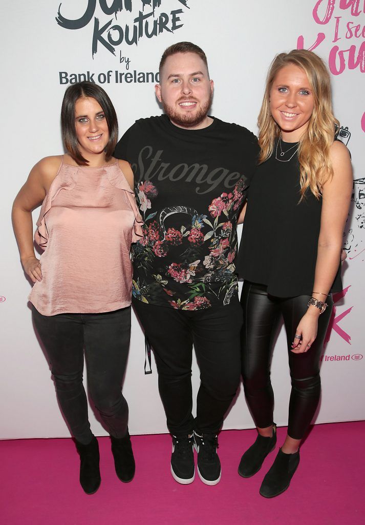 Sophie Boissen, Adam Gabbut and Andrea Rodile at the Bank of Ireland Junk Kouture 2018 Grand Final at 3Arena, Dublin. Photo: Brian McEvoy