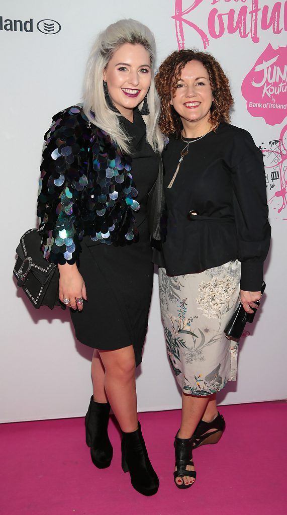 Gillian Sharpe and Kim Grey  at the Bank of Ireland Junk Kouture 2018 Grand Final at 3Arena, Dublin. Photo: Brian McEvoy