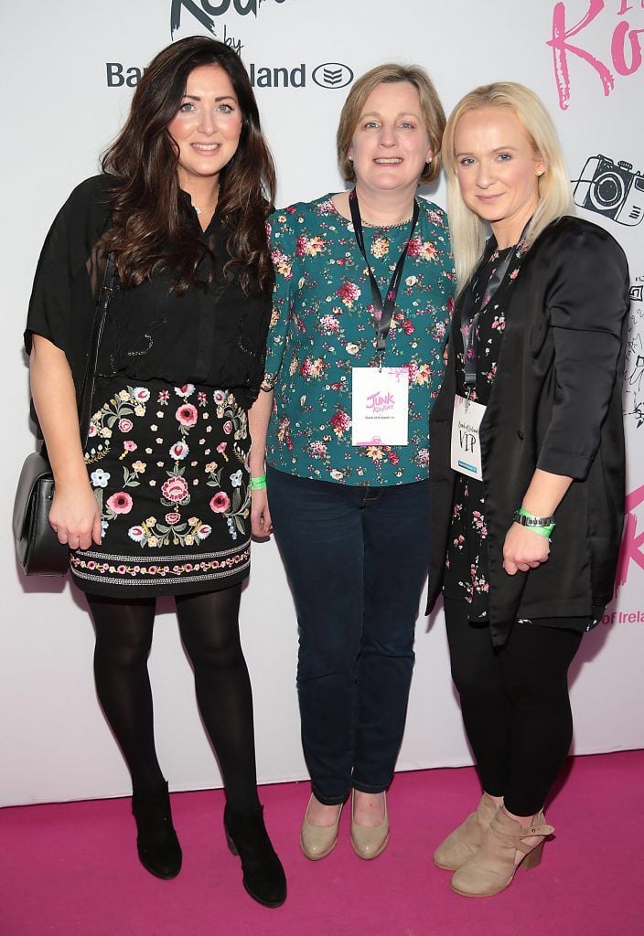 Joanne O Hora, Anne Marie Fahy and Leona Quirke at the Bank of Ireland Junk Kouture 2018 Grand Final at 3Arena, Dublin. Photo: Brian McEvoy