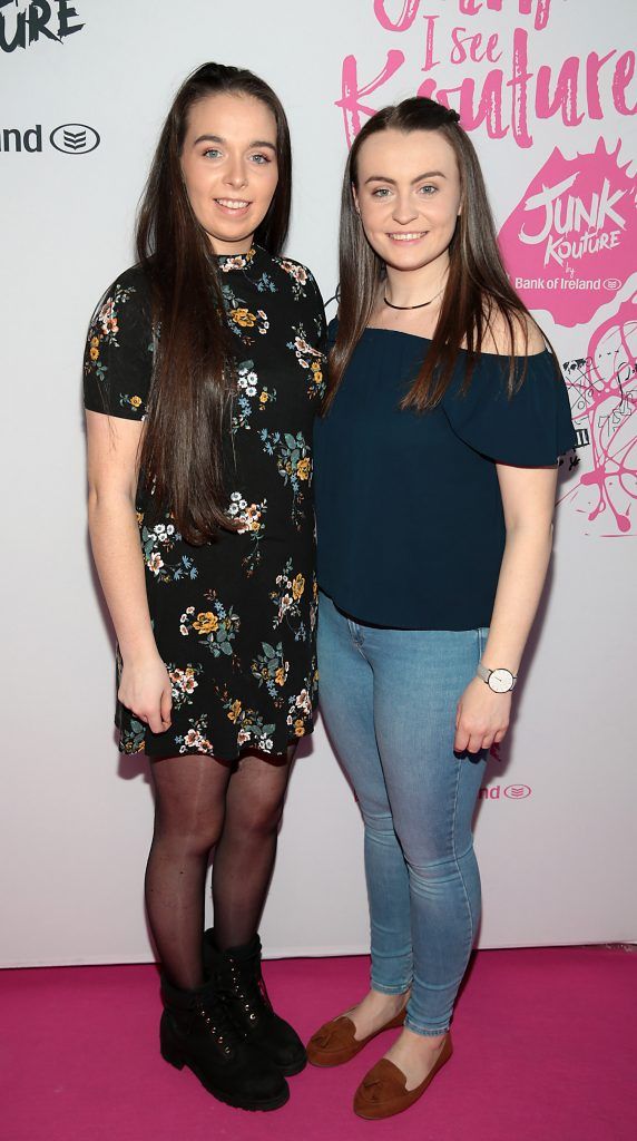 Ciara Keane and Ciara Molloy at the Bank of Ireland Junk Kouture 2018 Grand Final at 3Arena, Dublin. Photo: Brian McEvoy