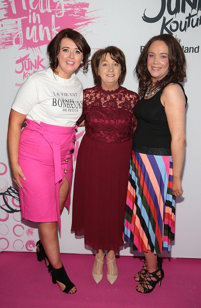 Lucia McCauly, Mary Molyneaux and Liz Sullivan at the Bank of Ireland Junk Kouture 2018 Grand Final at 3Arena, Dublin. Photo: Brian McEvoy