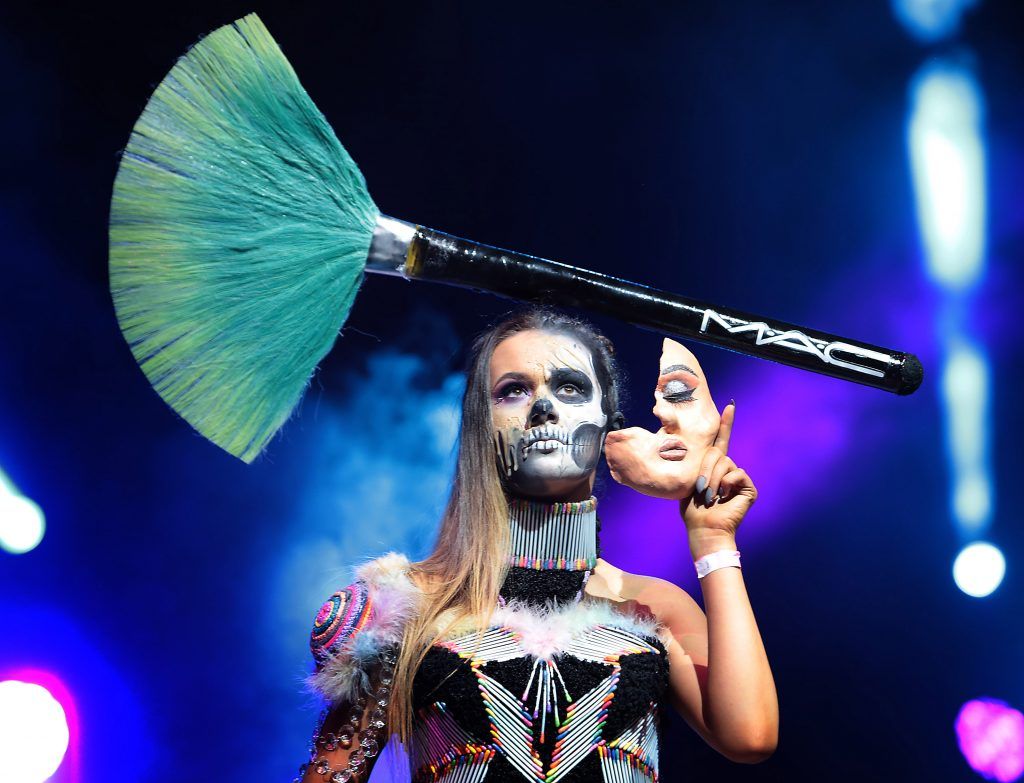 Student Benita Wrochna from Ursuline Community School, Thurles Tipperary  pictured wearing a creation fashioned from junk and recycled materials in rehearsals ahead of the Bank of Ireland Junk Kouture 2018 Grand Final at 3Arena, Dublin. Photo: Brian McEvoy