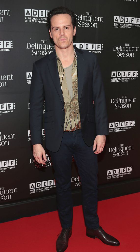 Andrew Scott on the red carpet at the world premiere of Mark O'Rowe's film directorial debut The Delinquent Season in Cineworld, Dublin as part of the Audi Dublin International Film Festival. Pictures: Brian McEvoy