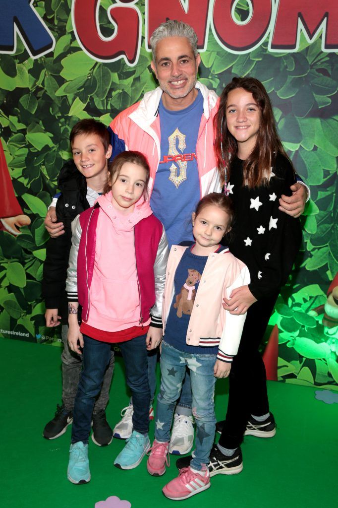 Baz Ashmawy with Jamie Thompson, Hannah Ashmawy, Mahy Ashmawy and Yasmin Thompson at the special preview screening of Sherlock Gnomes at ODEON Cinema In Point Square, Dublin. Photo: Brian McEvoy