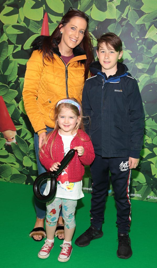 Anne Marie Hickey, Sean Hickey and Hanna Hickey at the special preview screening of Sherlock Gnomes at ODEON Cinema In Point Square, Dublin. Photo: Brian McEvoy