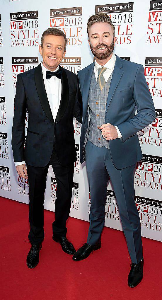 Alan Hughes and Karl Broderick at the Peter Mark VIP Style Awards 2018 at The Marker Hotel in Dublin. Photo: Brian McEvoy