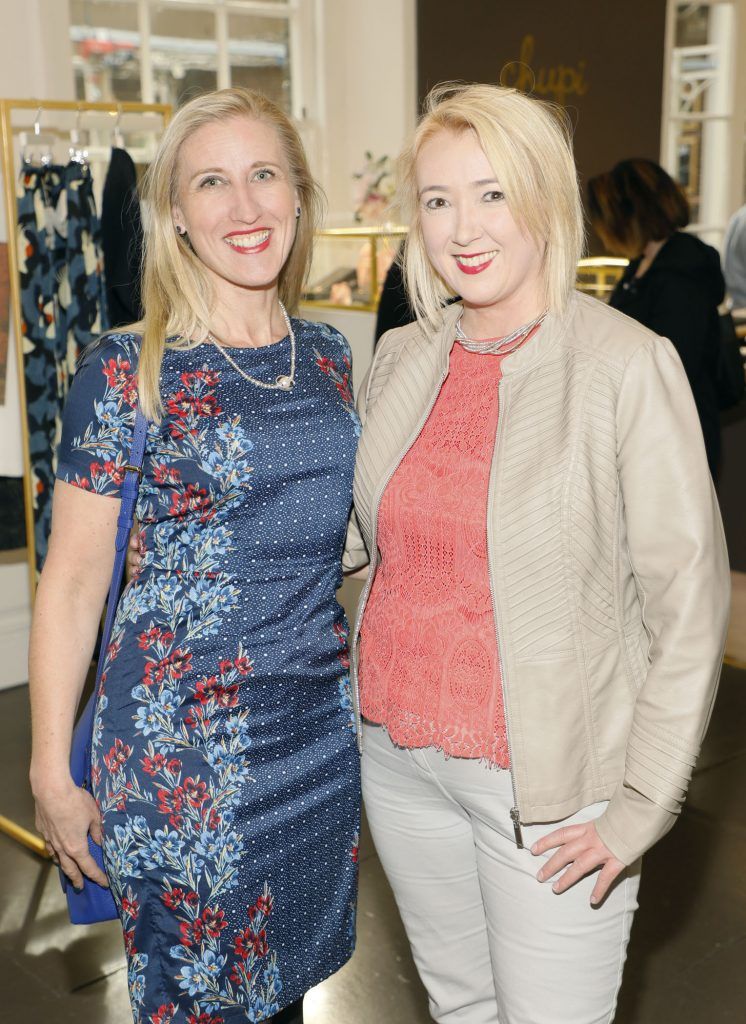 Louise Slyth and Aoife Byrne at Chupi's 5th Birthday & SS18 Collection Launch Party held at the Powerscourt Townhouse Dublin-photo Kieran Harnett