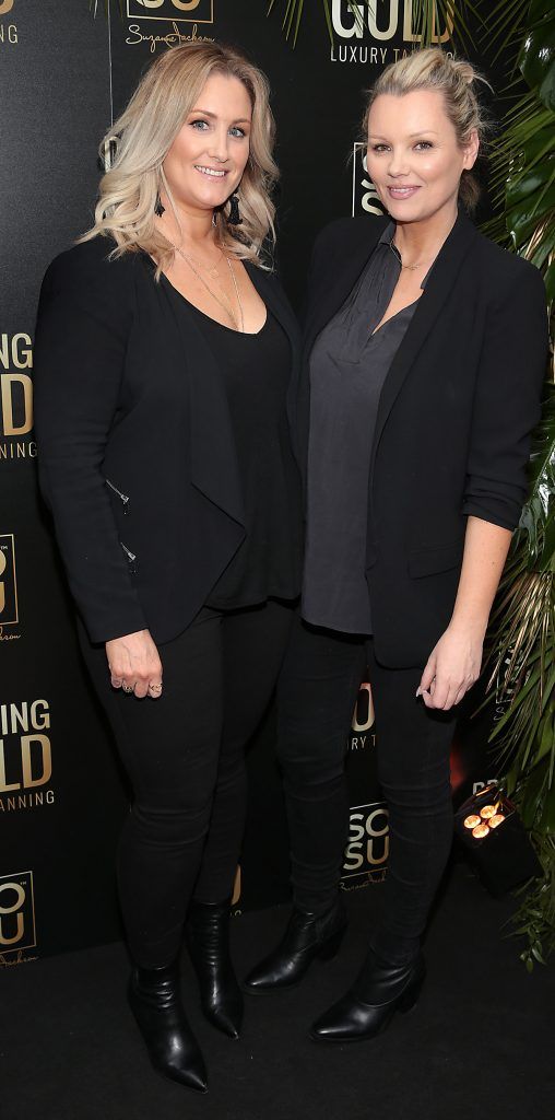 Michelle Field and Paula Callan at the launch of Suzanne Jackson's new SOSU Dripping Gold Luxury Tanning Range at Fire Restaurant in Dawson Street, Dublin. Photo: Brian McEvoy
