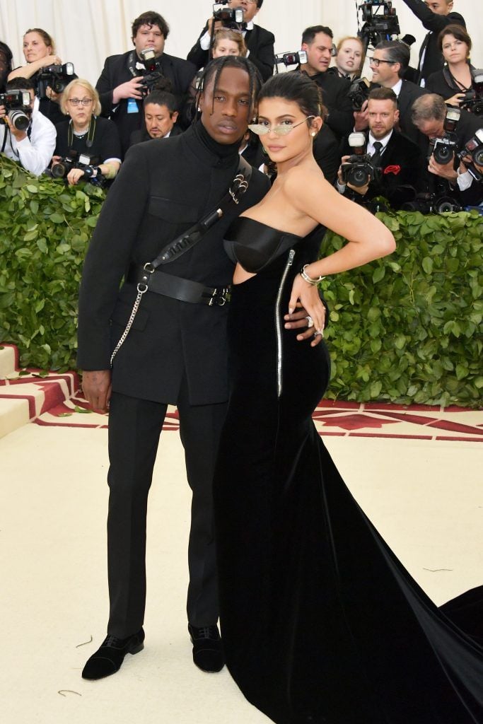 NEW YORK, NY - MAY 07:  Travis Scott and Kylie Jenner attend the Heavenly Bodies: Fashion & The Catholic Imagination Costume Institute Gala at The Metropolitan Museum of Art on May 7, 2018 in New York City.  (Photo by Neilson Barnard/Getty Images)