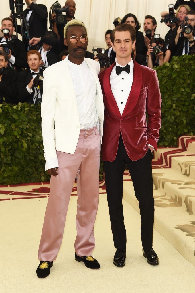 NEW YORK, NY - MAY 07:  Nathan Stewart-Jarrett and Andrew Garfield attend the Heavenly Bodies: Fashion & The Catholic Imagination Costume Institute Gala at The Metropolitan Museum of Art on May 7, 2018 in New York City.  (Photo by Jamie McCarthy/Getty Images)