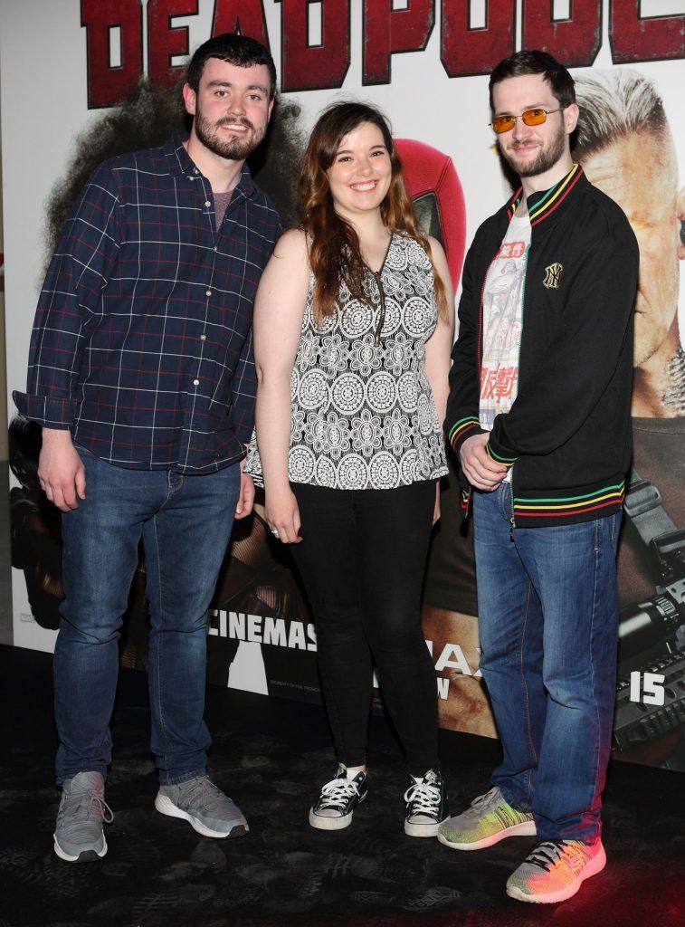 Sean Kelly, Katoe Downes and James Duffy at the special preview screening of Deadpool 2 at ODEON Cinema in Point Square, Dublin. Photo by Brian McEvoy Photography