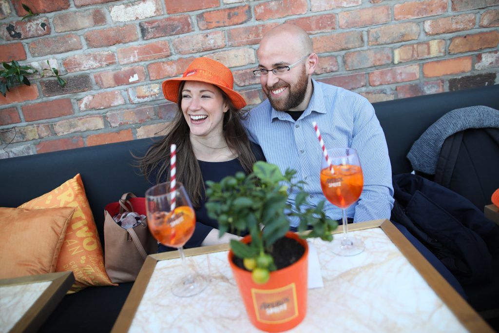 Marica Pezzi and Darren Kennedy pictured as Aperol Spritz, Italy's favourite aperitif, unveiled a new home in Dublin, Terrazza Aperol at Sophie's. Photo by Julien Behal