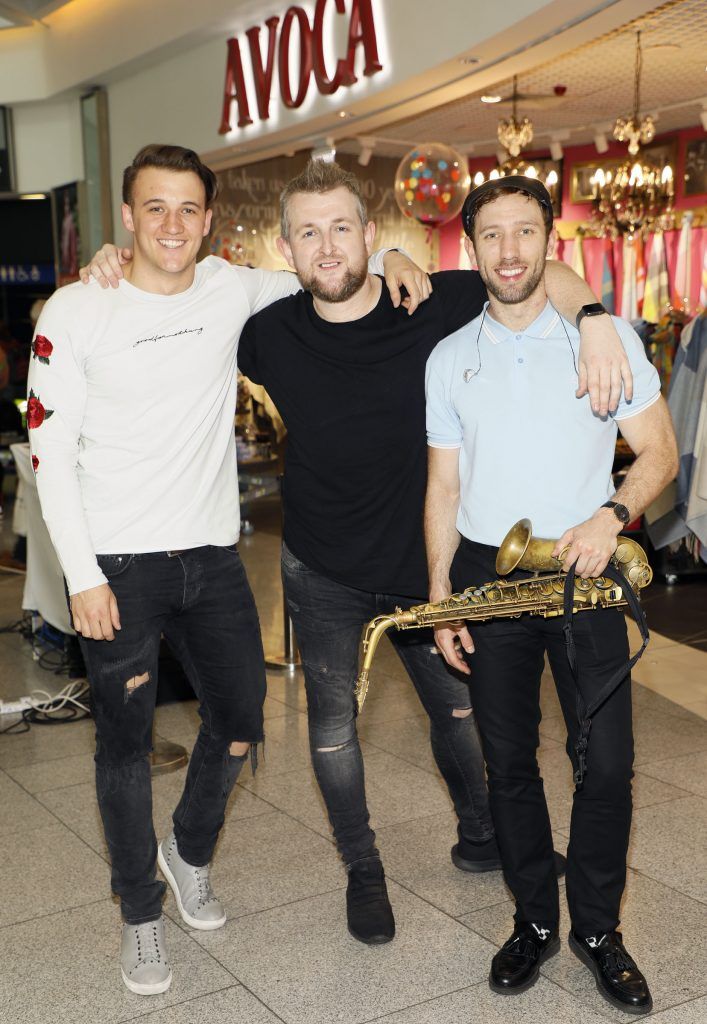 Aron Johnston, Steve O and Conor McGrath at the official opening of AVOCA in Terminal 2 at Dublin Airport. Photo Kieran Harnett