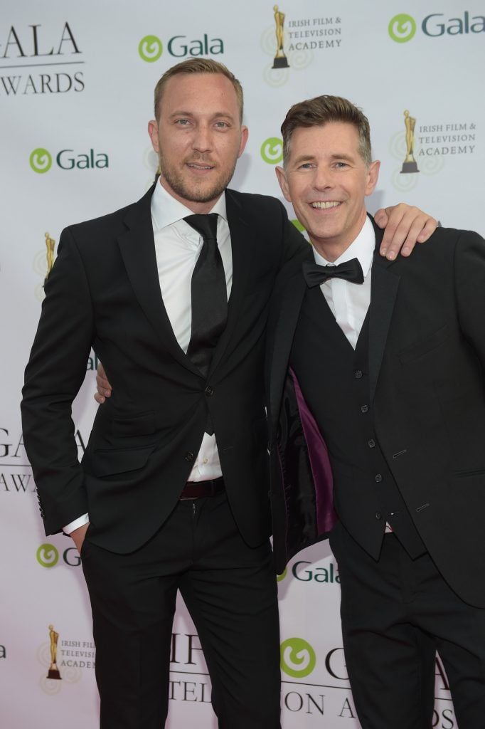 Dermot Bannon and Mateo Saina arriving on the red carpet for the IFTA Gala Television Awards 2018 at the RDS. Photo by Michael Chester