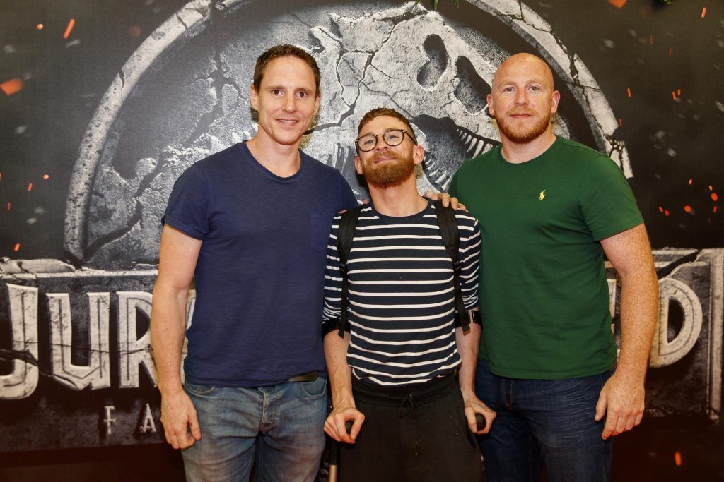 Rory O'Farrell, Paddy Smyth and Alan Cleary pictured at the Irish premiere screening of Jurassic World: Fallen Kingdom at ODEON Point Square, Dublin. Picture Andres Poveda