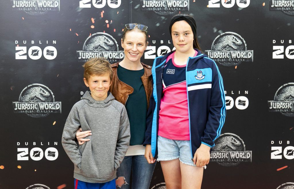 Pictured is Jamie (left), Lydia and Ciara Brogan at a special preview screening of Jurassic World: Fallen Kingdom on Tuesday, 5th June 2018 at Dublin Zoo. Pics: Andres Poveda