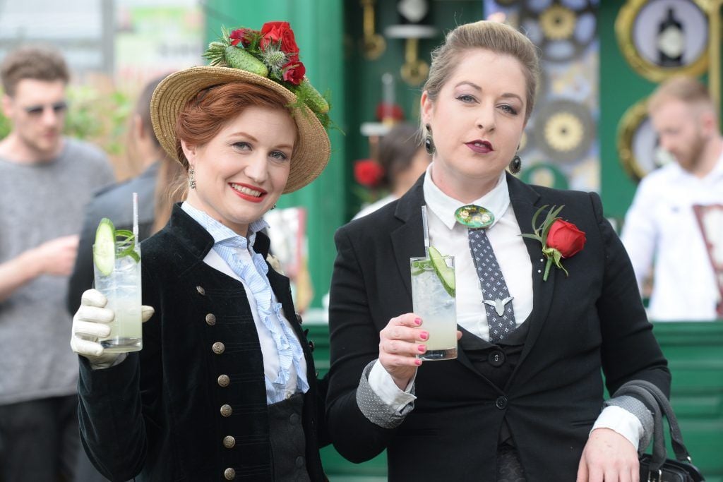 Sinead Crowe and Kat Ballhaus at Hendrick's Gin Cucumber Hatchery at Urban Plant Life, Dublin. A celebration of the cucumber and an exquisite appreciation of the unusual. Pic: Justin Farrelly