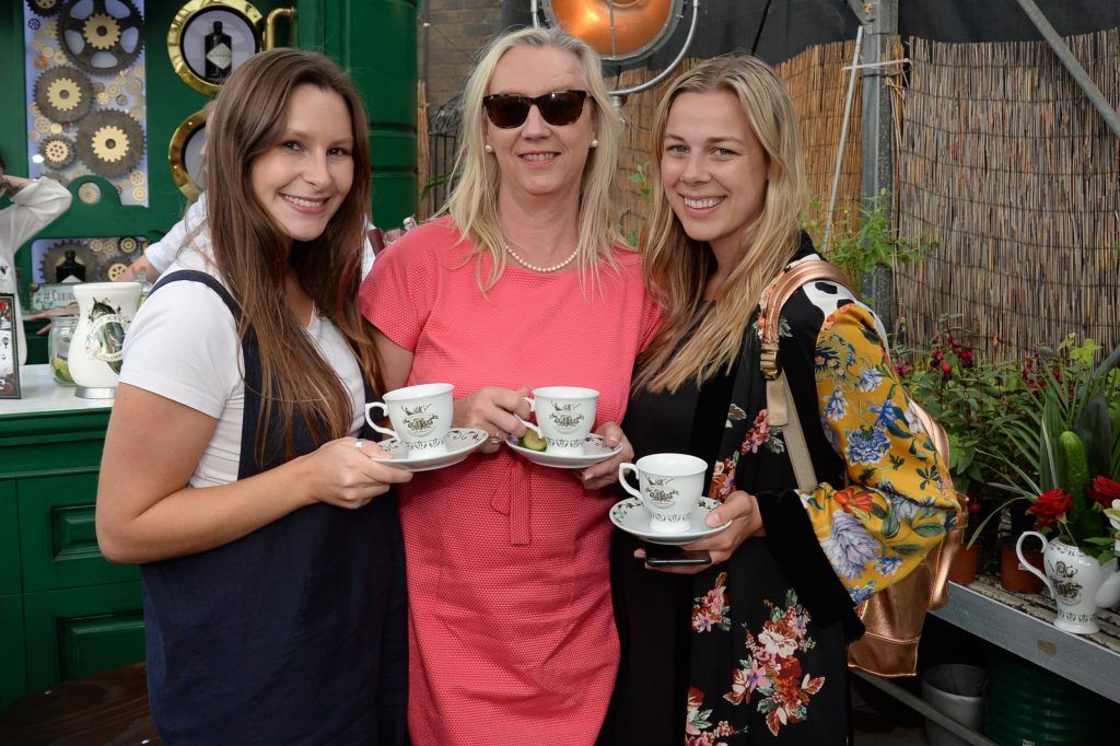 Aimee and Blathnaid Trayer with Rebecca Brown at Hendrick's Gin Cucumber Hatchery at Urban Plant Life, Dublin. A celebration of the cucumber and an exquisite appreciation of the unusual. Pic: Justin Farrelly