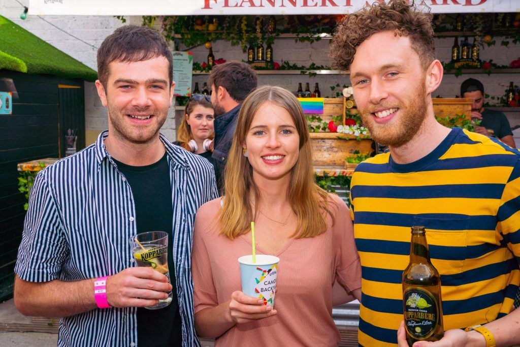Brian Walsh, Claire Gavin, Michael Comyns pictured at The Camden Backyard by Kopparberg in a hidden space off Camden Street. Photo: Kevin Freeney