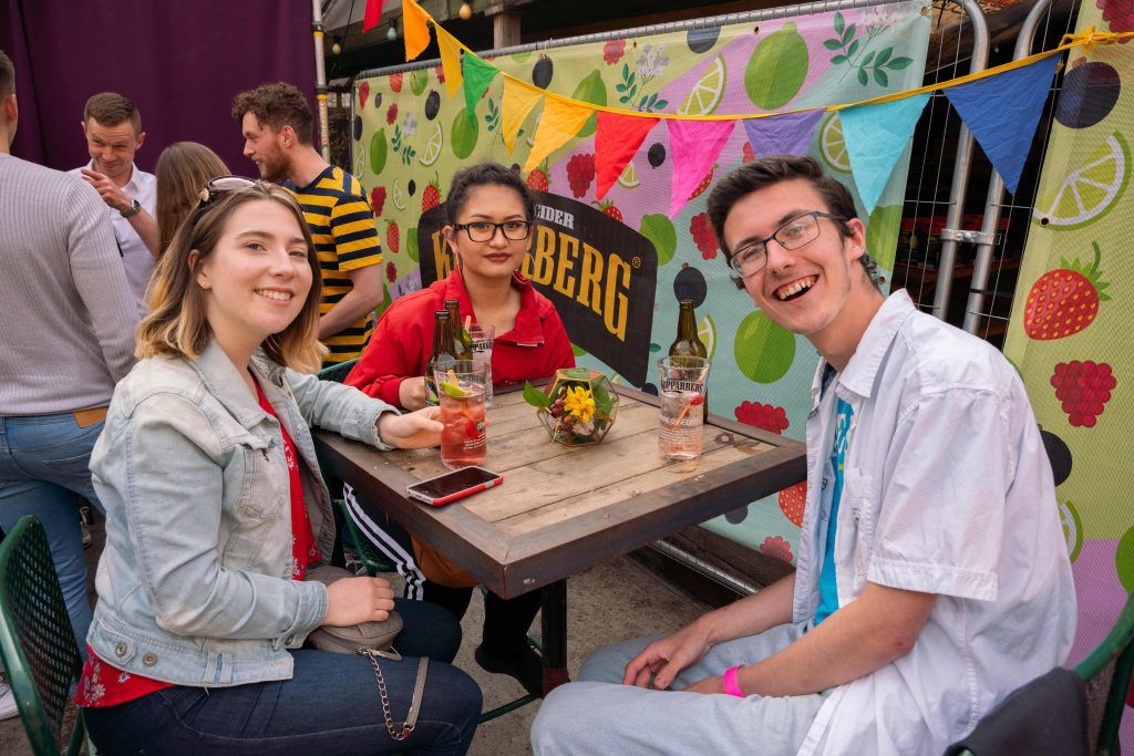 Rachel Gleeson, Fionn Bentley and Janine Dillera pictured at The Camden Backyard by Kopparberg in a hidden space off Camden Street. Photo: Kevin Freeney