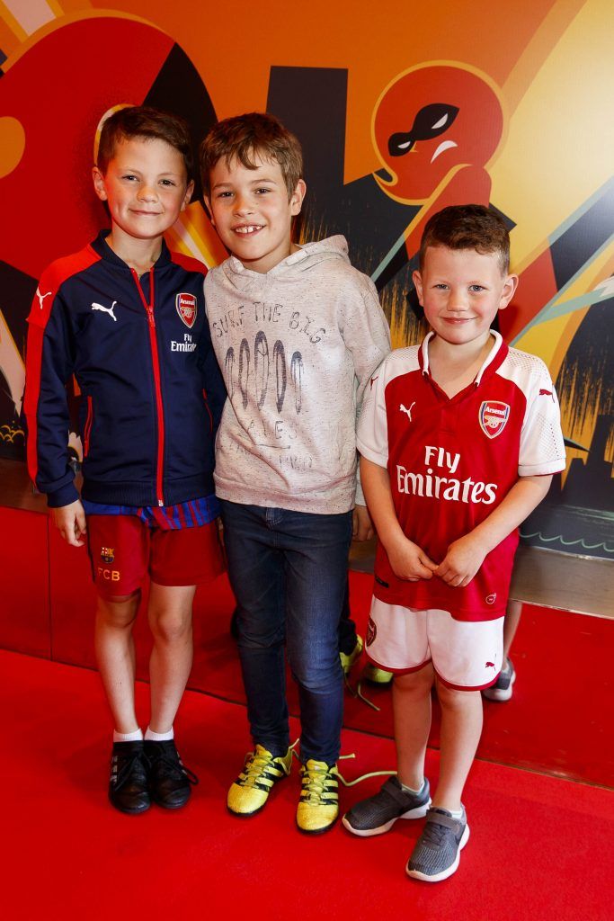 Sean Lumley (8) David Alves (8) and Adam Lumley (5) ictured at the special preview screening of INCREDIBLES 2 at the Light House Cinema. Picture Andres Poveda