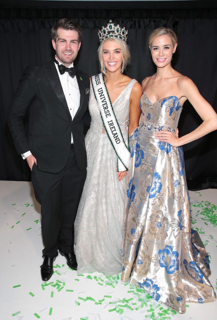 Steven Patch and MUI Managing Director Brittany Mason with  Miss Universe Donegal Grainne Gallanagh who was crowned winner of Miss Universe Ireland 2018 at the final of Miss Universe Ireland 2018 at the Round Room of Dublin’s Mansion House. Picture: Brian McEvoy.