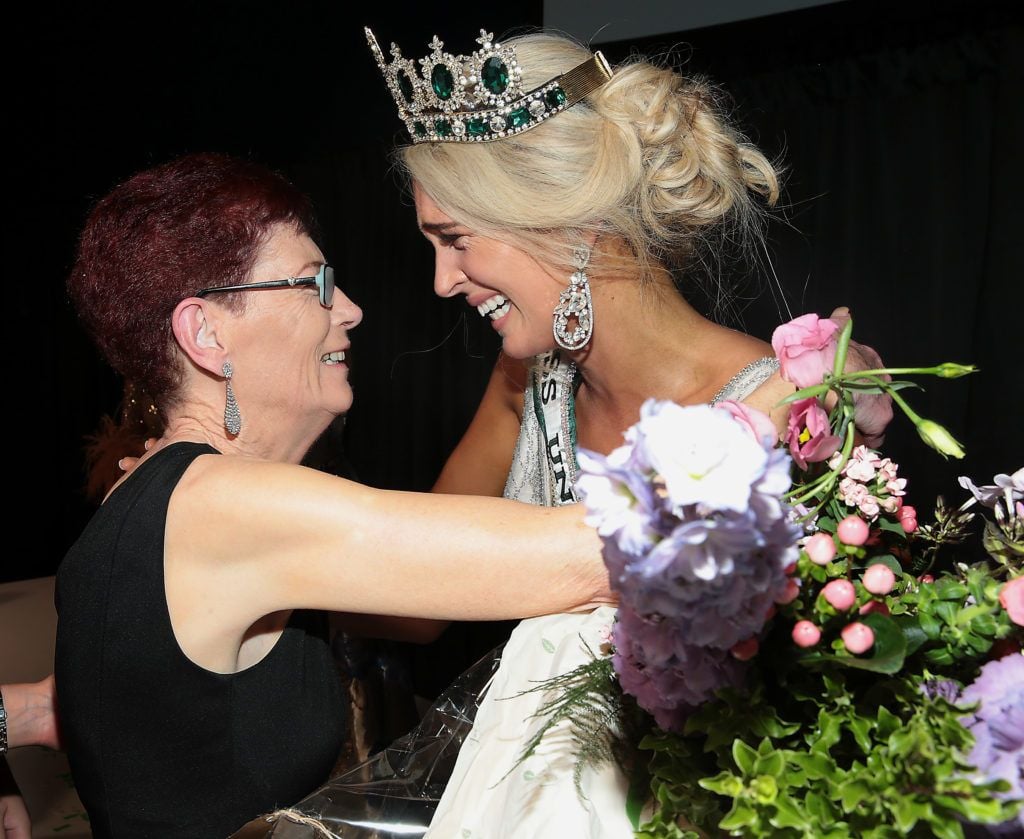 Patricia Gallanagh congratulates her daughter Miss Universe Donegal Grainne Gallanagh who was crowned winner of Miss Universe Ireland 2018 at the final of Miss Universe Ireland 2018 at the Round Room of Dublin’s Mansion House. Picture: Brian McEvoy.