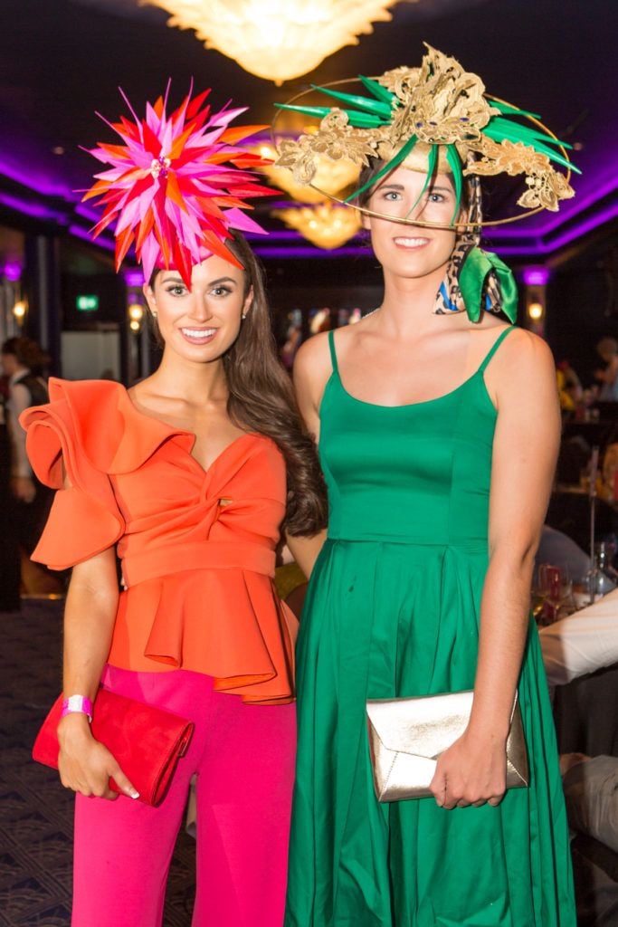 Winner of the g Hotel Best Hat, Aoife O'Sullivan and Orla Ryan at the Ladies Day After Party in the g Hotel & Spa. Photo: Martina Regan