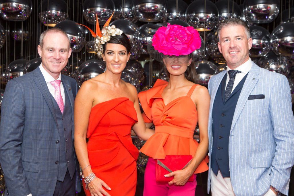 Andrew Drysdale, GM, g Hotel, Lisa McGowan, Winner of the g Hotel Best Hat - Aoife O'Sullivan and Winner of the g Hotel Most Stylish Man, Gavin Fleet at the Ladies Day After Party in the g Hotel & Spa. Photo: Martina Regan