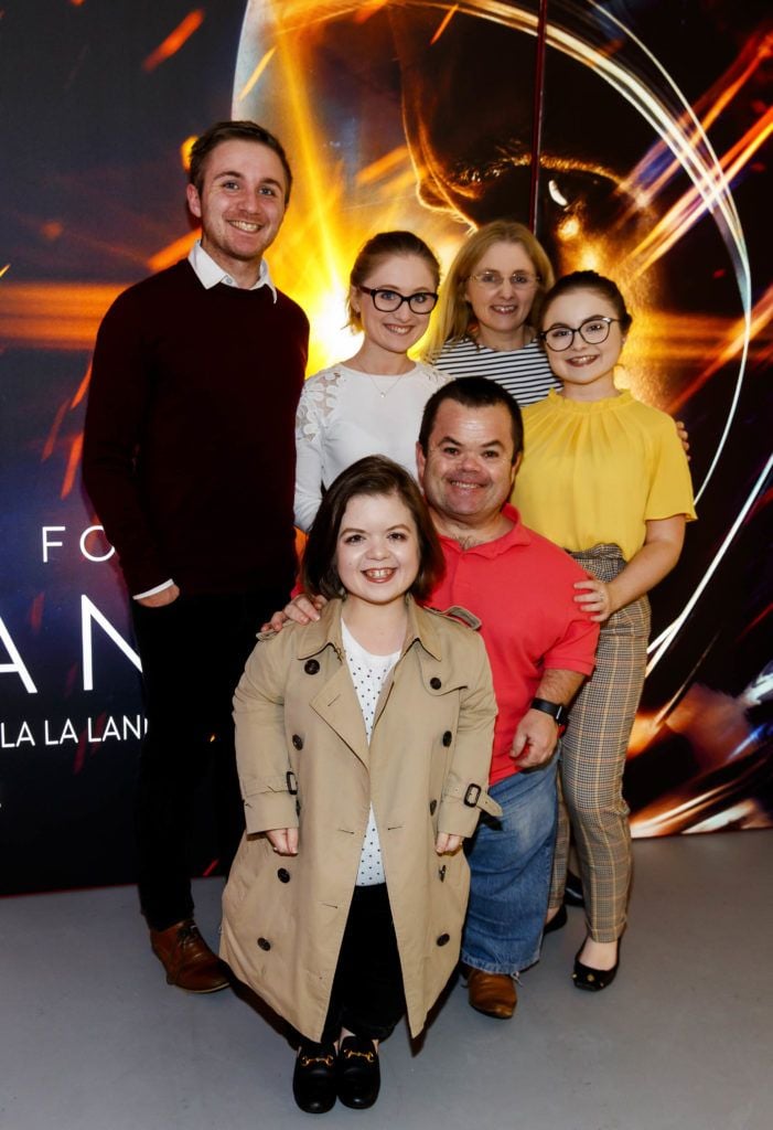 Sinead Burke pictured with her family Chris, Niamh, mother Cat, Chloe and father Chris pictured at an exclusive first look at up-coming feature film First Man at Dublin's Light House Cinema. Picture Andres Poveda