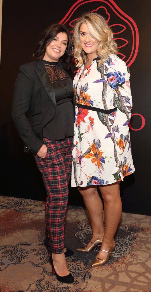 Lesley Foley and Triona McGearty at the Shiseido International Charity Lunch and Fashion Show in aid of the Rape Crisis Centre hosted by catwalk queen Miss Candy at the Westin Hotel, Dublin. Pic Brian McEvoy Photography