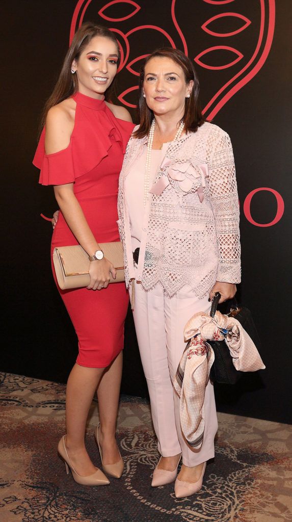 Erica Macari and Danielle Macari at the Shiseido International Charity Lunch and Fashion Show in aid of the Rape Crisis Centre hosted by catwalk queen Miss Candy at the Westin Hotel, Dublin. Pic Brian McEvoy Photography