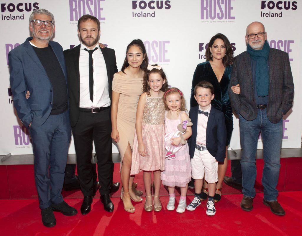 Director Paddy Breathnach, Moe Dunford, Ellie O’Halloran Ruby Dunne (age 9), Molly Mc Cann (age 7) Daragh McKenzie (age 9) Sarah Greene and writer Roddy Doyle pictured at the European premiere of 'Rosie' at the Light House Cinema, Dublin. Photo: Patrick O'Leary