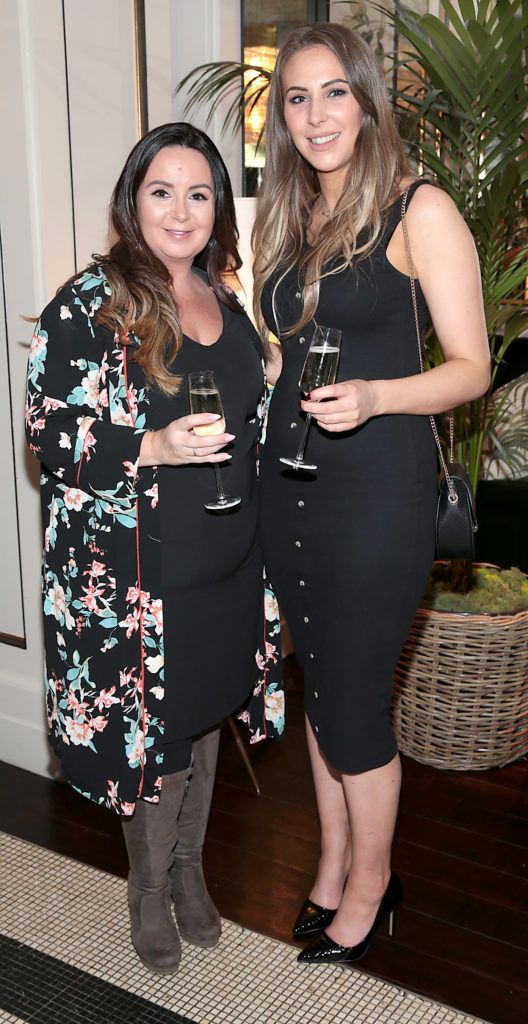 Ceira Lambert and Sarah Gadsdon at the launch of Bellamianta Luxury Tan's Ultimate Glowgetter Kit at Dublin's Westbury Hotel. Picture: Brian McEvoy