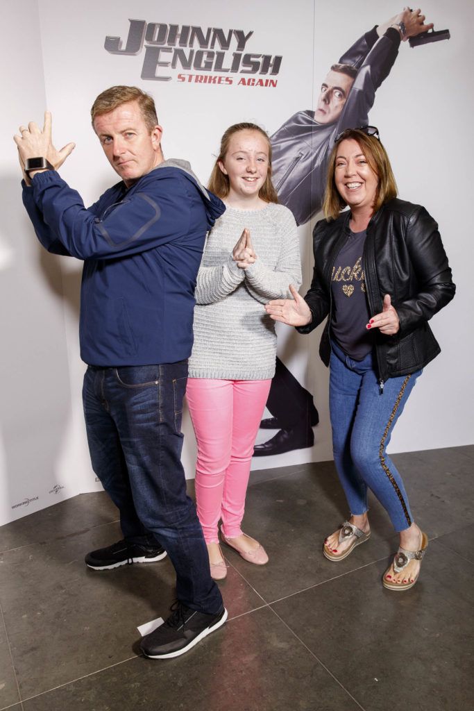 John, Abi and Dara Walsh from Whitehall pictured at a special preview screening of Johnny English Strikes Again at ODEON Point Village, Dublin. Picture Andres Poveda